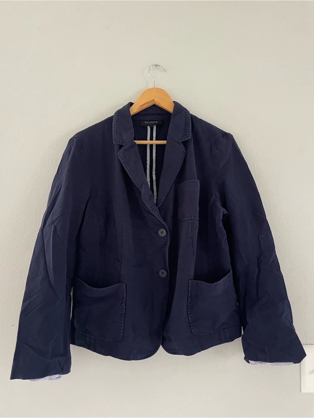 Talbots Navy Cotton Two-Button Blazer